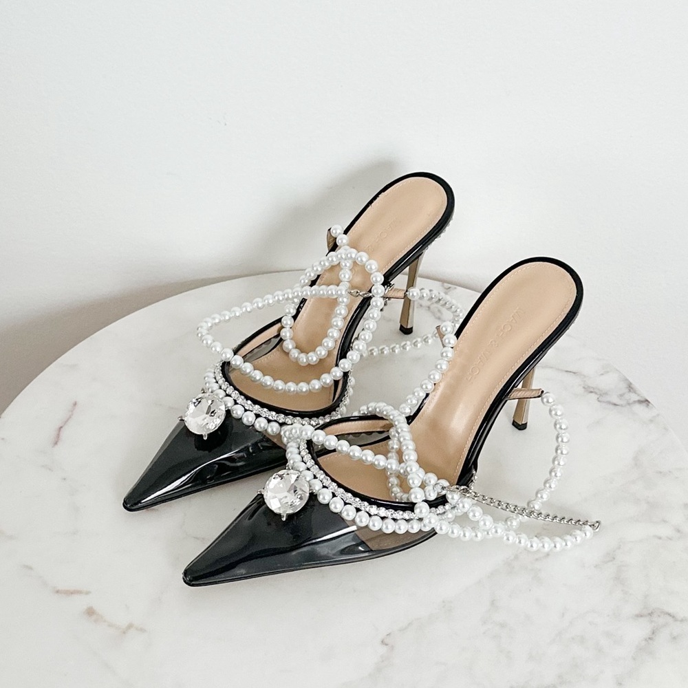 MACH & MACH NEW Diamond Of Elizabeth PVC Patent Leather Pearl Heels Size 10 US - Picture 5 of 10